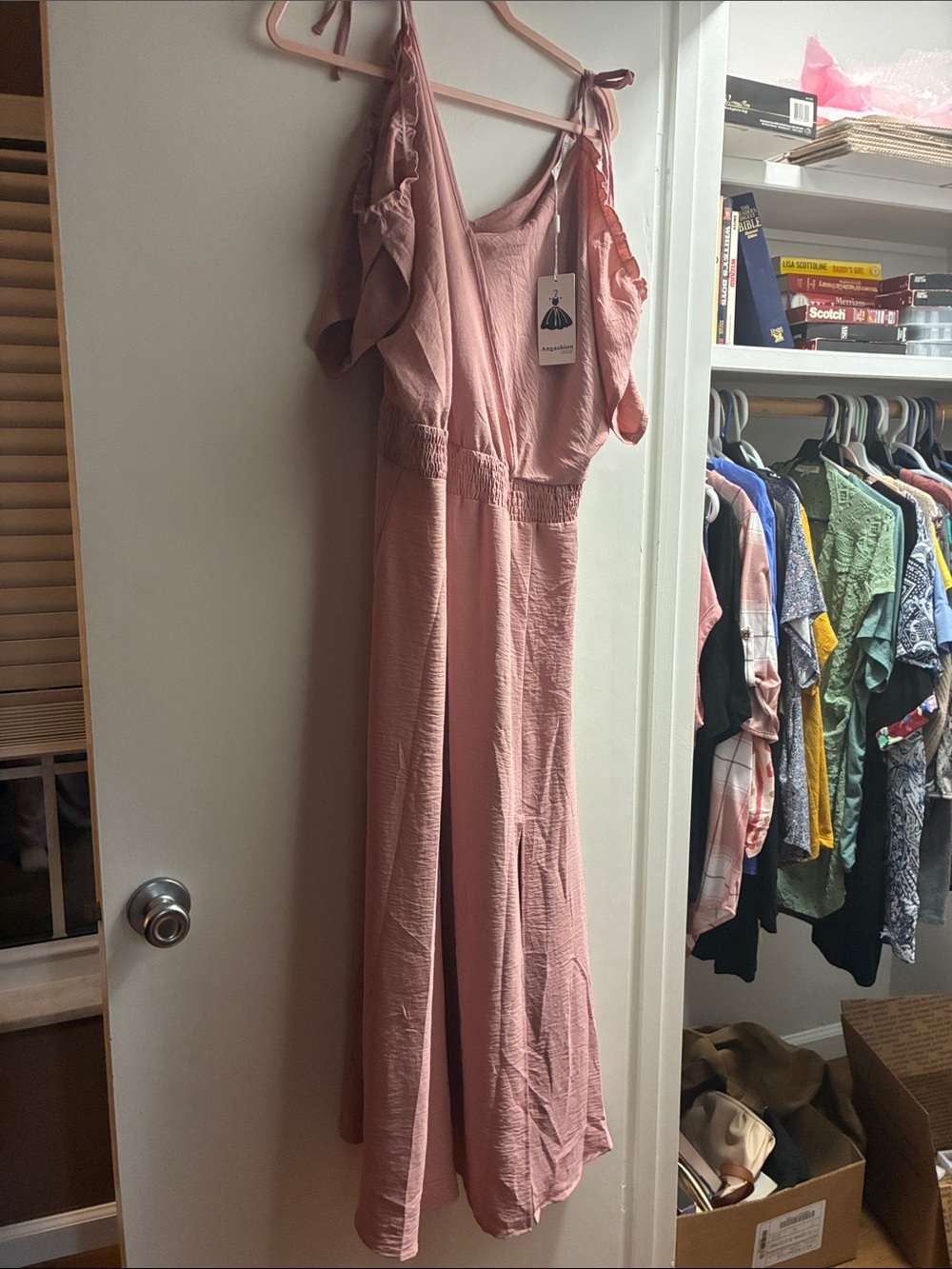 Blush Pink One-Shoulder Ruffle Jumpsuit